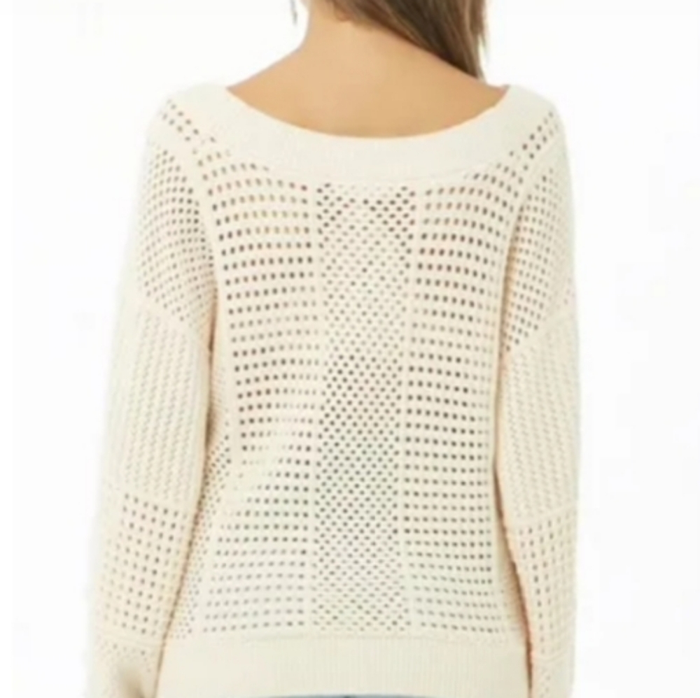 Fate by LFD Wide Open Arm Ivory Sweater Size Large Relaxed Crochet NEW NWT - Picture 3 of 10